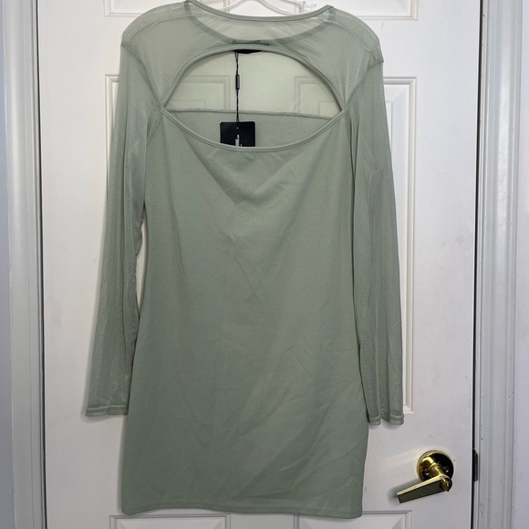 NWT Pretty Little Thing Green Mesh Bodice Cut Out Mini Dress 10 - Picture 2 of 11